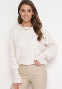 Born2be - Biały Klasyczny Sweter z Rękawami Nietoperza Steresa. Kolor: biały. Długość rękawa: długi rękaw. Długość: długie. Styl: klasyczny #3