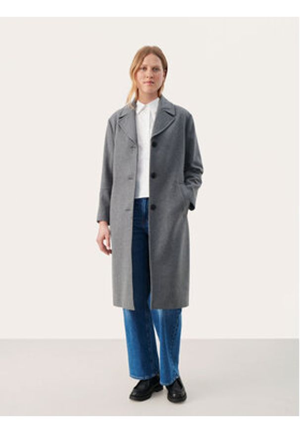 Part Two Płaszcz wełniany Charlotte 30307776 Szary Regular Fit. Kolor: szary. Materiał: syntetyk