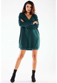 Infinite You - Oversizowa Mini Sukienka z Bawełny - Zielona. Kolor: zielony. Materiał: bawełna. Długość: mini