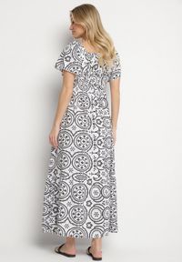 Born2be - Czarno-Biała Rozkloszowana Sukienka z Bawełną i Abstrakcyjnym Wzorem Ldivoria. Okazja: na spacer, na imprezę. Kolor: czarny. Materiał: bawełna. Styl: elegancki #3