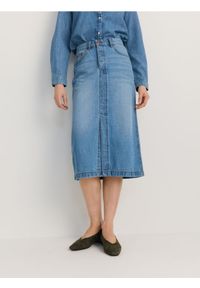 Reserved - Jeansowa spódnica midi - niebieski. Kolor: niebieski. Materiał: jeans #1