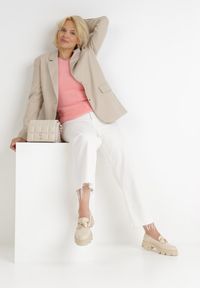Born2be - Jasnoróżowy Sweter Wełniany Panaris. Typ kołnierza: dekolt w serek. Kolekcja: plus size. Kolor: różowy. Materiał: wełna. Styl: klasyczny