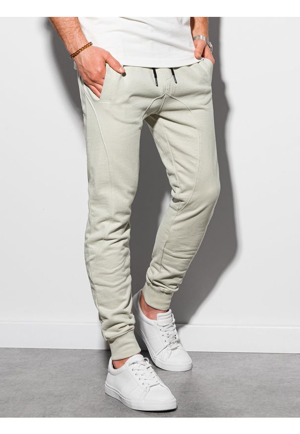 Ombre Clothing - Spodnie męskie dresowe joggery P948 - jasnozielone - XXL. Kolor: zielony. Materiał: dresówka