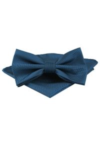 Mucha Męska w Zestawie z Poszetką - Alties - Ciemnoniebieski Petrol. Kolor: niebieski. Styl: elegancki, sportowy #1