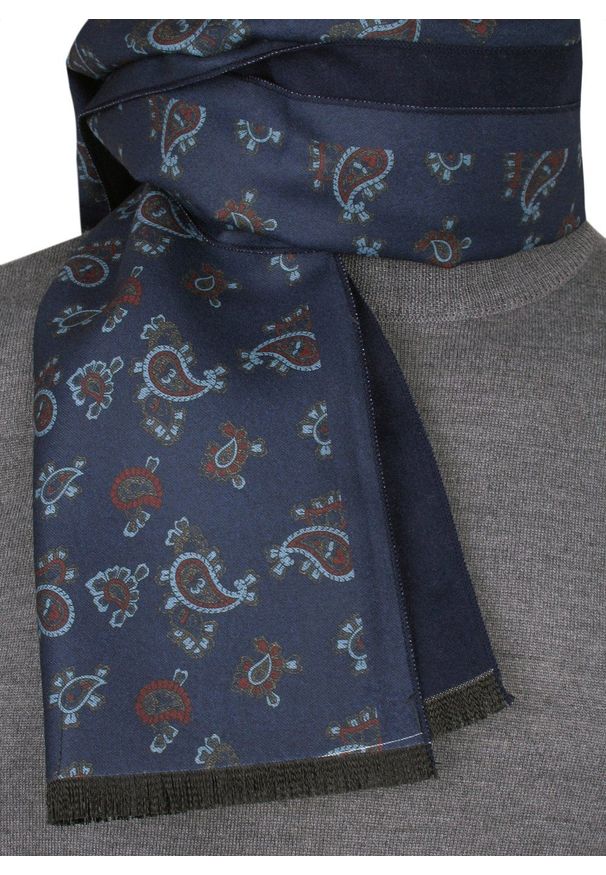Elegancki Szalik Bawełniany - Alties - Granatowy, Wzór Paisley. Kolor: niebieski. Materiał: bawełna. Wzór: paisley. Sezon: jesień, zima. Styl: elegancki