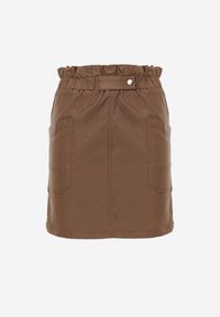 Born2be - Brązowa Spódnica Mini z Ekoskóry z Gumką w Pasie i Kieszeniami Kirti. Okazja: na co dzień. Kolor: brązowy. Materiał: skóra. Wzór: gładki. Styl: casual, elegancki #5