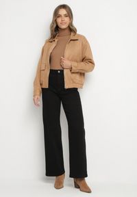 Born2be - Czarne Szerokie Jeansy z Bawełny z Wysokim Stanem Lediane. Okazja: na co dzień. Stan: podwyższony. Kolor: czarny. Wzór: paski. Styl: casual, elegancki #6