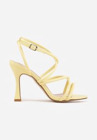 Renee - Żółte Sandały na Klepsydrowej Szpilce z Geometrycznymi Paskami Molthise. Zapięcie: pasek. Kolor: żółty. Wzór: geometria. Obcas: na szpilce. Styl: wizytowy, glamour #3