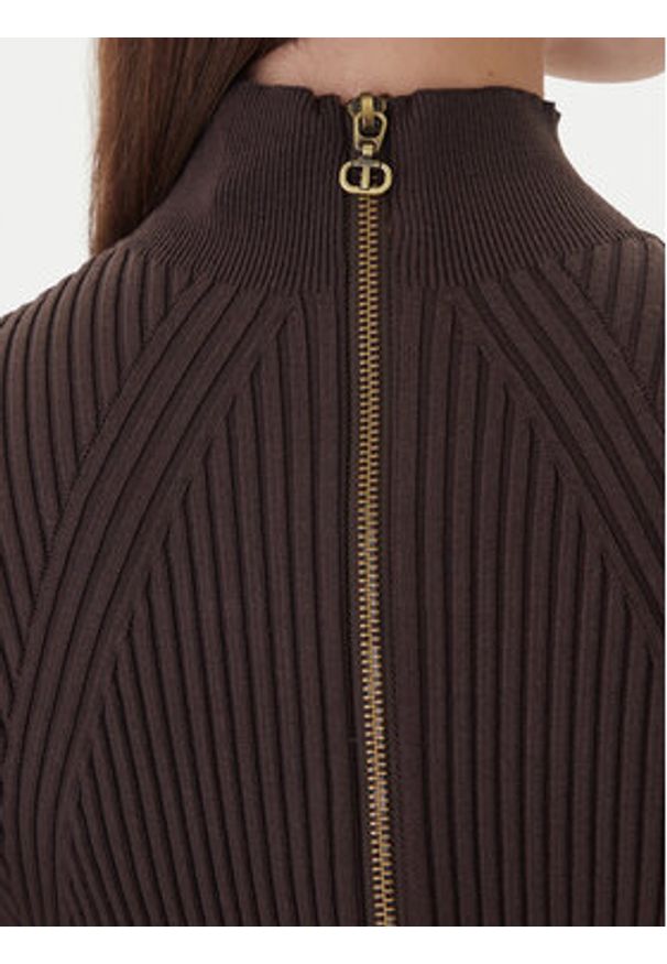 TwinSet - TWINSET Sukienka dzianinowa 252TT3560 Brązowy Slim Fit. Kolor: brązowy. Materiał: skóra, wiskoza