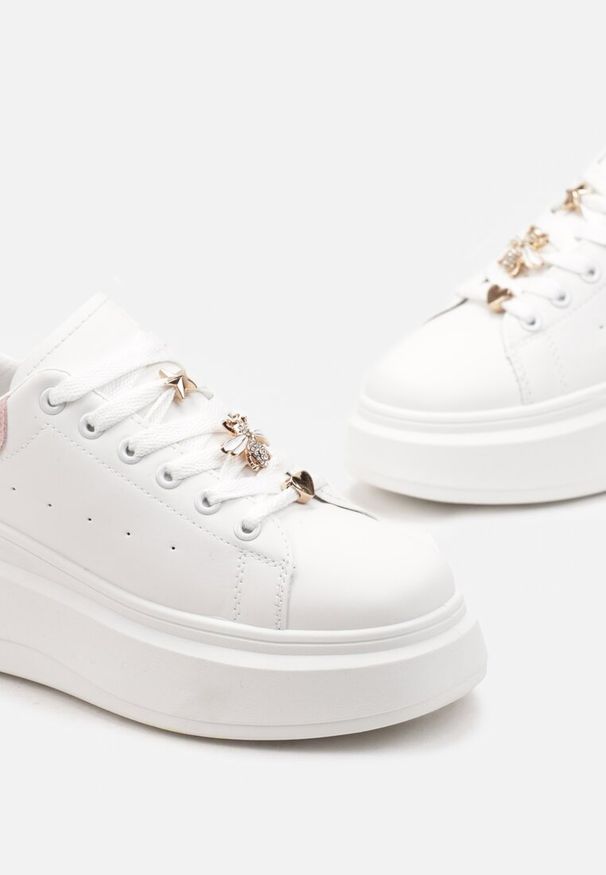Born2be - Biało-Różowe Sneakersy na Platformie Ariadi. Okazja: na co dzień. Kolor: biały. Obcas: na platformie