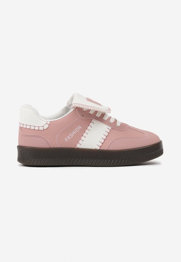 Born2be - Różowe Sneakersy na Grubej Podeszwie z Kontrastującymi Wstawkami i Wywiniętym Językiem Mirinae. Nosek buta: okrągły. Zapięcie: sznurówki. Kolor: różowy. Materiał: materiał. Obcas: na obcasie. Wysokość obcasa: niski
