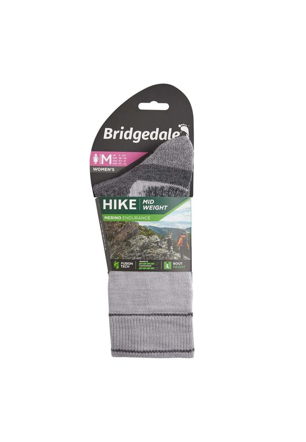 BRIDGEDALE - Skarpety do turystyki damskie Bridgedale HIKE MW END BO ORI LD sil M. Kolor: szary. Materiał: poliamid, wełna, lycra, elastan, nylon. Sport: turystyka piesza