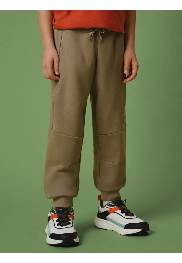 4f - 4F Spodnie dresowe joggery chłopięce - beżowe 164 (13-14 lat). Okazja: na co dzień, na uczelnię, do domu. Kolor: beżowy. Materiał: dresówka. Sezon: lato. Styl: casual