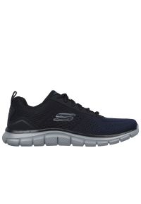 skechers - Buty męskie Skechers Track Ripkent 232399NVBK - czarno-granatowe. Zapięcie: sznurówki. Kolor: wielokolorowy, niebieski, czarny. Materiał: guma, jeans, dresówka, materiał, syntetyk. Szerokość cholewki: normalna. Model: Skechers Sport. Sport: turystyka piesza