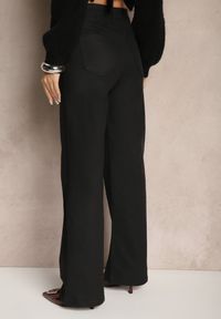 Renee - Czarne Spodnie z Ekoskóry High Waist z Szerokimi Nogawkami Leanwin. Okazja: na co dzień. Stan: podwyższony. Kolor: czarny. Wzór: aplikacja, kolorowy. Styl: elegancki, casual