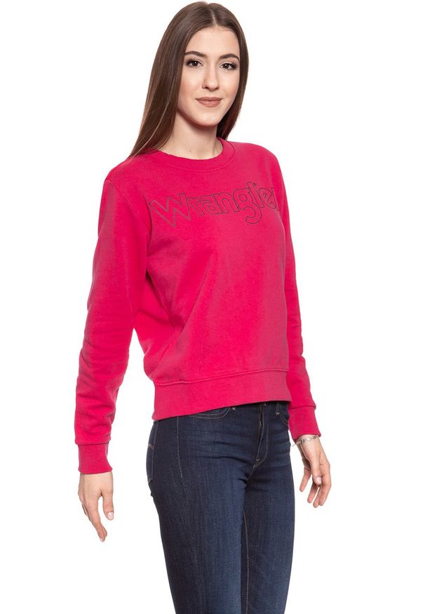 Wrangler - BLUZA WRANGLER DAMSKA CREW SWEAT BRIGHT ROSE W6079HYVC 112130450. Wzór: nadruk