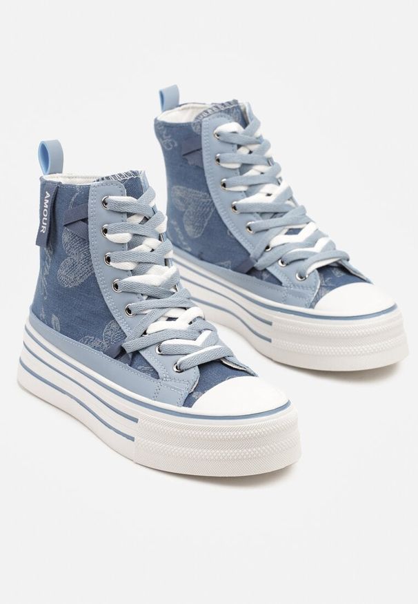 Born2be - Niebieskie Trampki z Jeansowego Materiału na Platformie Zorilea. Okazja: na co dzień. Nosek buta: okrągły. Kolor: niebieski. Materiał: materiał, jeans. Obcas: na platformie. Styl: sportowy, elegancki, casual