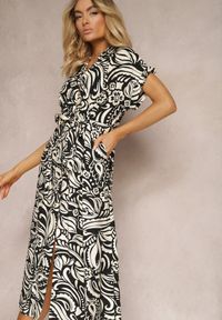 Renee - Czarna Sukienka o Koszulowym Kroju z Gumką w Talii z Materiałowym Paskiem i Guzikami Foliana. Kolor: czarny. Materiał: materiał. Sezon: lato. Typ sukienki: koszulowe #4