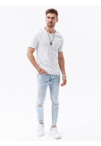 Ombre Clothing - T-shirt męski bawełniany - biały S1378 - XXL. Kolor: biały. Materiał: bawełna #4