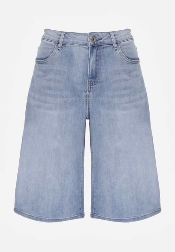 Renee - Niebieskie Szorty Jeansowe Bawełnine w Typie Jorts o Szerokim Kroju Savatai. Okazja: na co dzień. Kolor: niebieski. Materiał: jeans. Sezon: lato. Styl: elegancki, casual