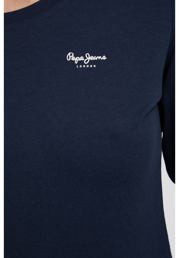 Pepe Jeans Longsleeve PL505048.594 damski kolor granatowy. Okazja: na co dzień. Kolor: niebieski. Materiał: dzianina. Długość rękawa: długi rękaw. Styl: casual