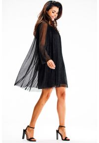 Awama - Zwiewna błyszcząca sukienka oversize na wieczór czarna. Kolor: czarny. Typ sukienki: oversize. Styl: wizytowy #4