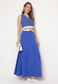 Born2be - Niebieska Spódnica Maxi Rozkloszowana w Garniturowym Stylu Araxna. Okazja: na co dzień. Kolor: niebieski. Styl: casual #5