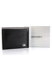 ROVICKY - Portfel męski skórzany RFID czarny Rovicky CPR-021-BAR. Kolor: czarny. Materiał: skóra
