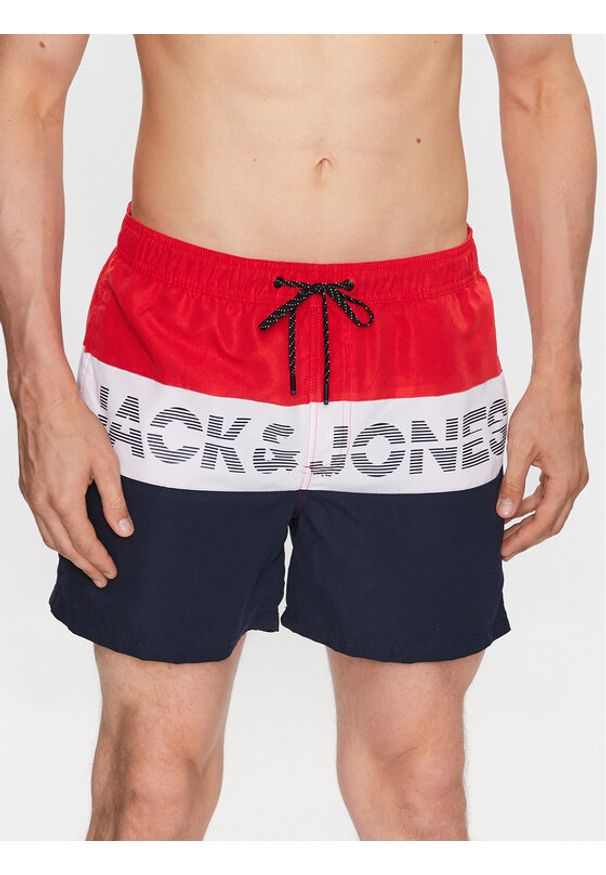 Jack & Jones - Szorty kąpielowe Jack&Jones. Kolor: czerwony. Wzór: kolorowy