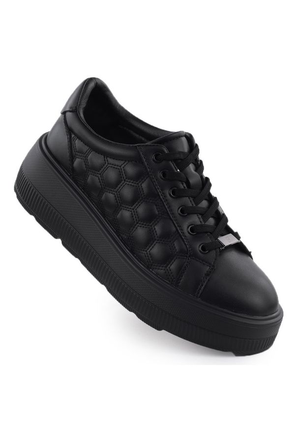 Skórzane półbuty damskie pikowane sneakersy na platformie czarne Filippo DP7285. Okazja: na co dzień. Kolor: czarny. Materiał: skóra. Obcas: na platformie. Styl: casual, sportowy
