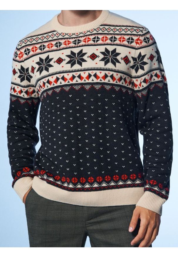 Sinsay - Sweter z motywem świątecznym - granatowy. Kolor: niebieski. Styl: wizytowy