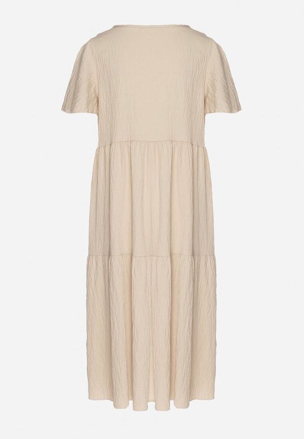 Born2be - Jasnobeżowa Wiskozowa Sukienka Rozkloszowana z Dekoltem V Natilenia. Okazja: na co dzień. Kolor: beżowy. Materiał: wiskoza. Styl: casual, elegancki, klasyczny