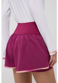 Roxy szorty treningowe Sun Comes Up damskie kolor fioletowy z nadrukiem high waist. Stan: podwyższony. Kolor: fioletowy. Materiał: tkanina, włókno, dzianina, materiał. Wzór: nadruk #2