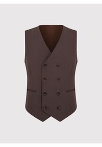 Pako Lorente - PAKO LORENTE - Brązowa dwurzędowa kamizelka męska. Kolor: brązowy. Materiał: wełna, poliester, elastan, wiskoza. Styl: elegancki, młodzieżowy #8