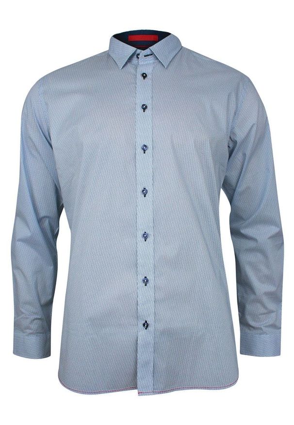 Niebieska elegancka koszula Rey Jay w geometryczne wzory, z długim rękawem, długa