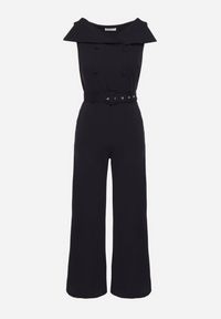 Born2be - Granatowy Kombinezon z Wywijanym Dekoltem w Łódkę i Paskiem z Klamrą Galithiela. Okazja: na co dzień. Kolor: niebieski. Wzór: aplikacja. Styl: klasyczny, casual, elegancki #2