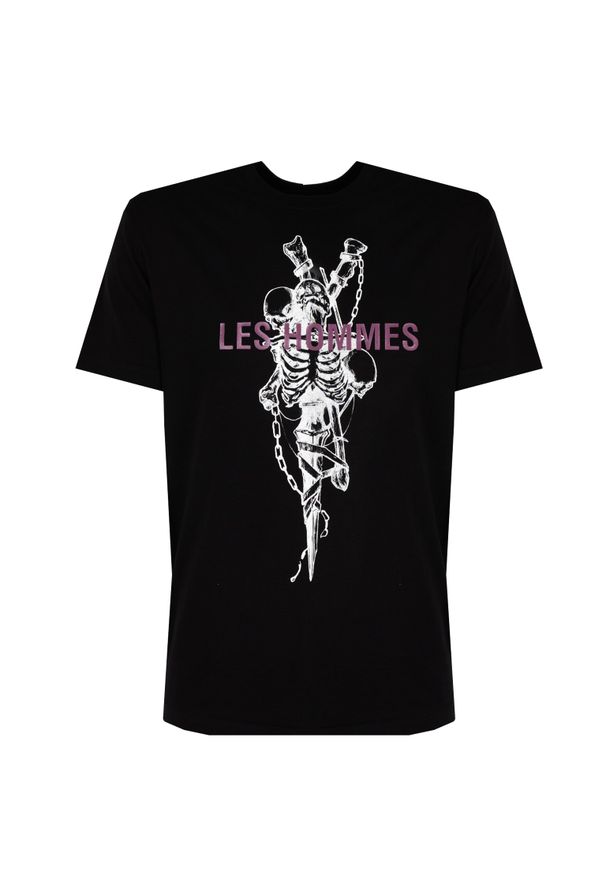 Les Hommes T-Shirt "Skeleton" | LBT1025700P | Mężczyzna | Czarny. Okazja: na co dzień. Kolor: czarny. Materiał: elastan, bawełna. Wzór: nadruk. Styl: casual