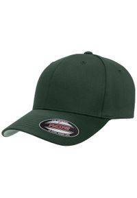 FLEXFIT - Wełniana Czesana Czapka Unisex. Kolor: zielony. Materiał: wełna