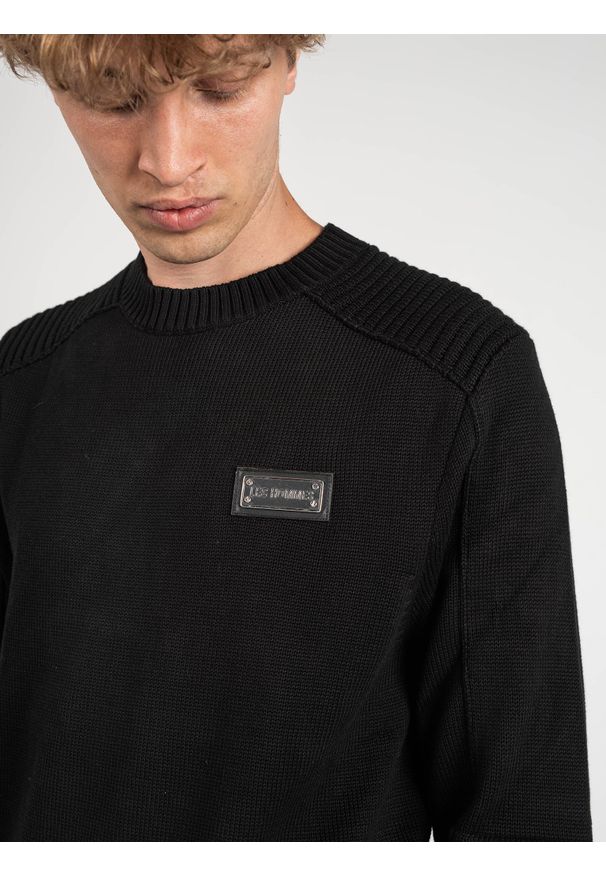 Les Hommes Sweter | LKK122-607U | Motorcycle Jumper | Mężczyzna | Czarny. Okazja: na co dzień. Kolor: czarny. Materiał: bawełna. Styl: casual