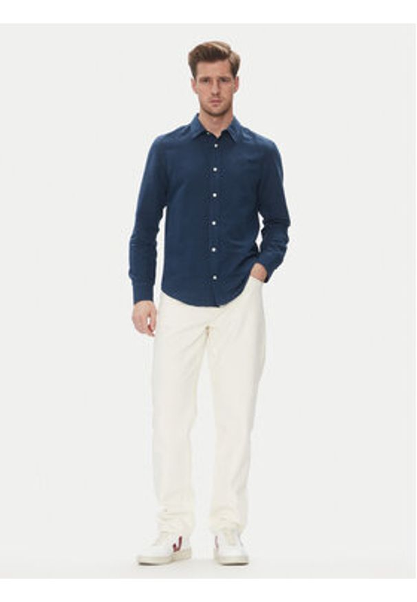 Lee Koszula Patch 112364107 Niebieski Regular Fit. Kolor: niebieski. Materiał: len