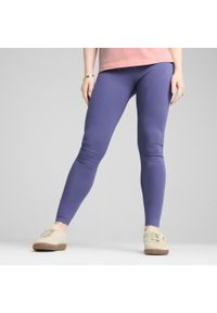 Puma - Damskie legginsy HER z wysokim stanem PUMA Blue Crystal. Stan: podwyższony. Kolor: niebieski. Wzór: haft. Sport: bieganie