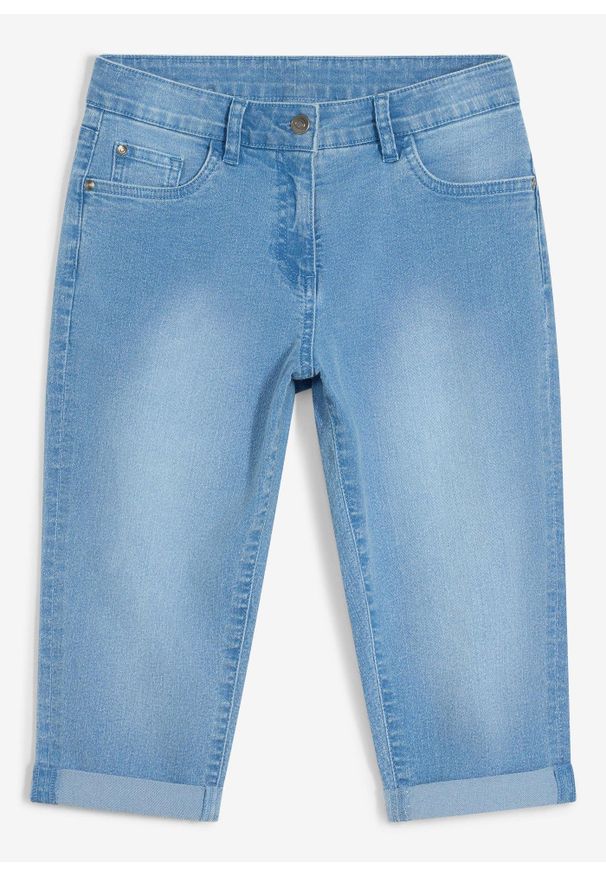 bonprix - Dżinsy rybaczki mid waist z regulowaną talią. Kolor: niebieski. Sezon: lato