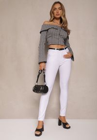 Renee - Białe Spodnie Typu Skinny z Bawełną High Waist Sepallia. Okazja: na co dzień. Stan: podwyższony. Kolor: biały. Materiał: bawełna. Sezon: lato, wiosna. Styl: sportowy, casual #4