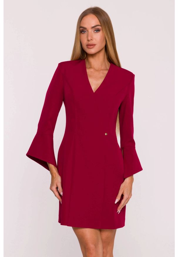 MOE - Elegancka sukienka trapezowa mini bordowa. Kolor: czerwony, brązowy. Typ sukienki: ołówkowe, trapezowe. Styl: elegancki. Długość: mini