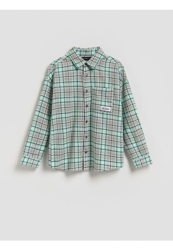 Reserved - Bawełniana koszula w kratę - jasnoturkusowy. Kolor: turkusowy. Materiał: bawełna