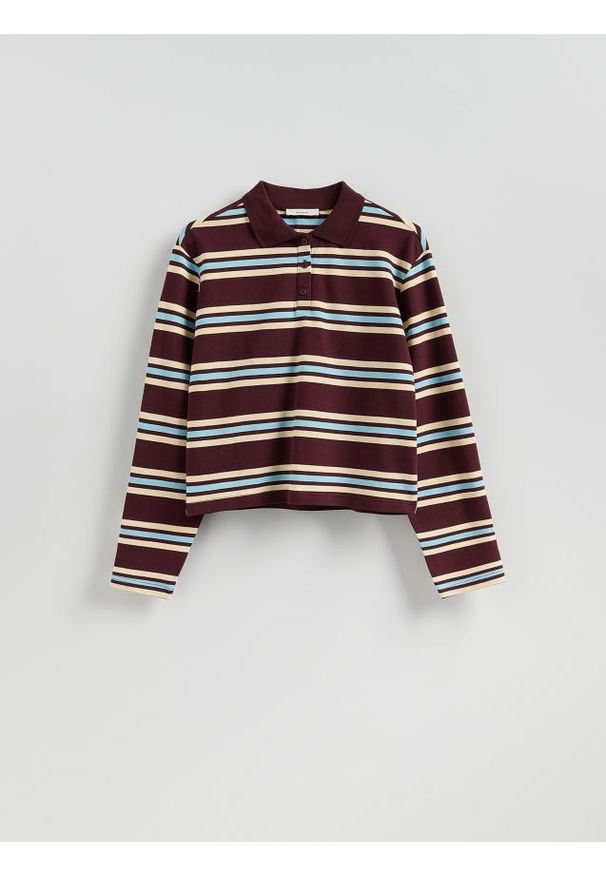 Reserved - Longsleeve polo - wielobarwny. Typ kołnierza: polo. Materiał: bawełna, dzianina. Długość rękawa: długi rękaw
