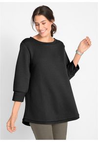 bonprix - Długa bluza dresowa z wiskozą. Kolor: czarny. Materiał: wiskoza, dresówka. Długość: długie #1