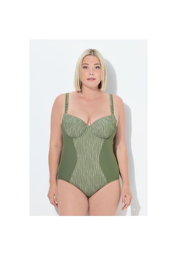 ULLA POPKEN - Damski Strój kąpielowy fiszbiny miękkie miseczki regulowane ramiączka. Kolekcja: plus size. Kolor: zielony. Materiał: elastan, poliamid, materiał