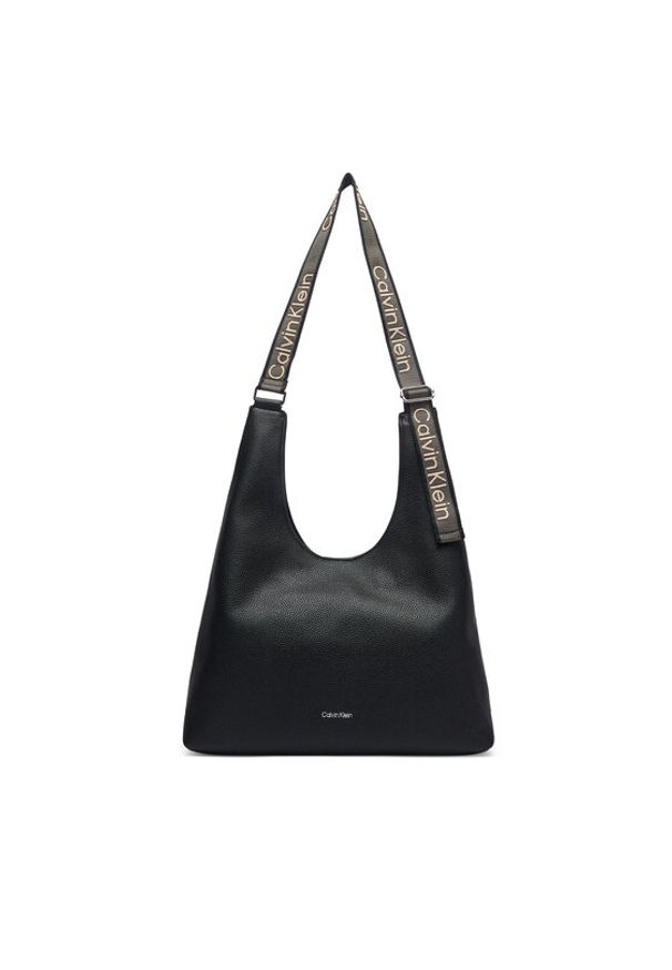 Calvin Klein Torebka Webbing Adj Strap Large Shoulder LV04F3643G Czarny. Kolor: czarny. Materiał: skórzane