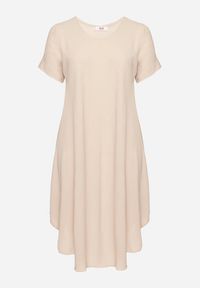 Born2be - Beżowa Rozkloszowana Sukienka z Bawełną Elzedia. Okazja: na co dzień. Kolor: beżowy. Materiał: bawełna. Typ sukienki: rozkloszowane. Styl: casual, elegancki #3